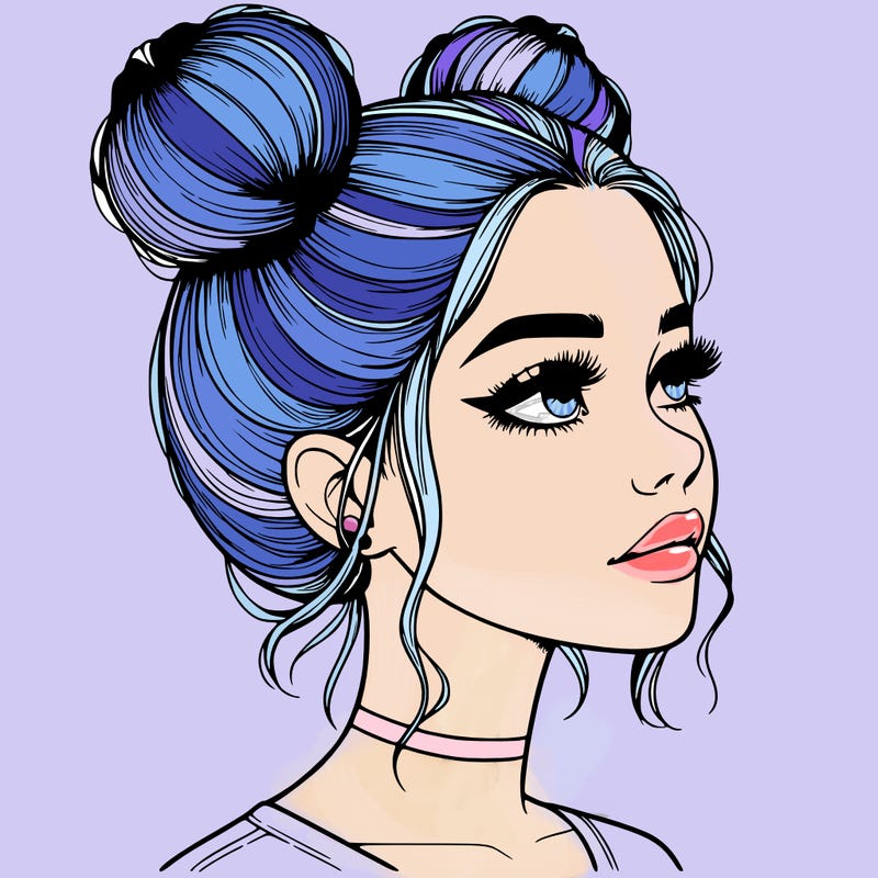 realistic girl with buns on the top of her head