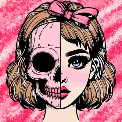 realistic girl with half skull mask