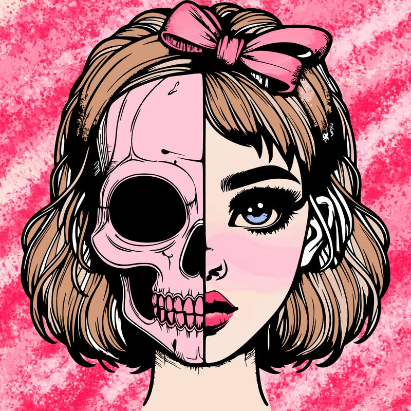 realistic girl with half skull mask