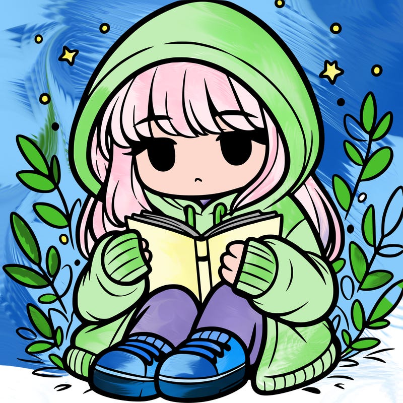 girl in oversized hoodie reading a book
