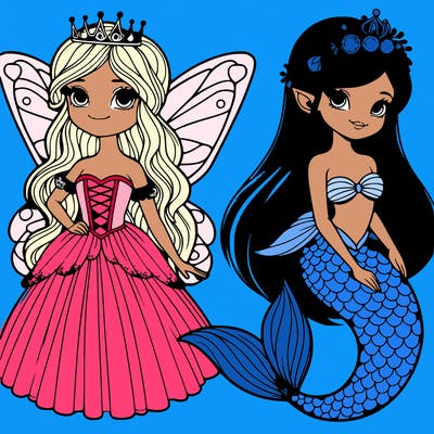 realistic fairy princess with realistic mermaid princess