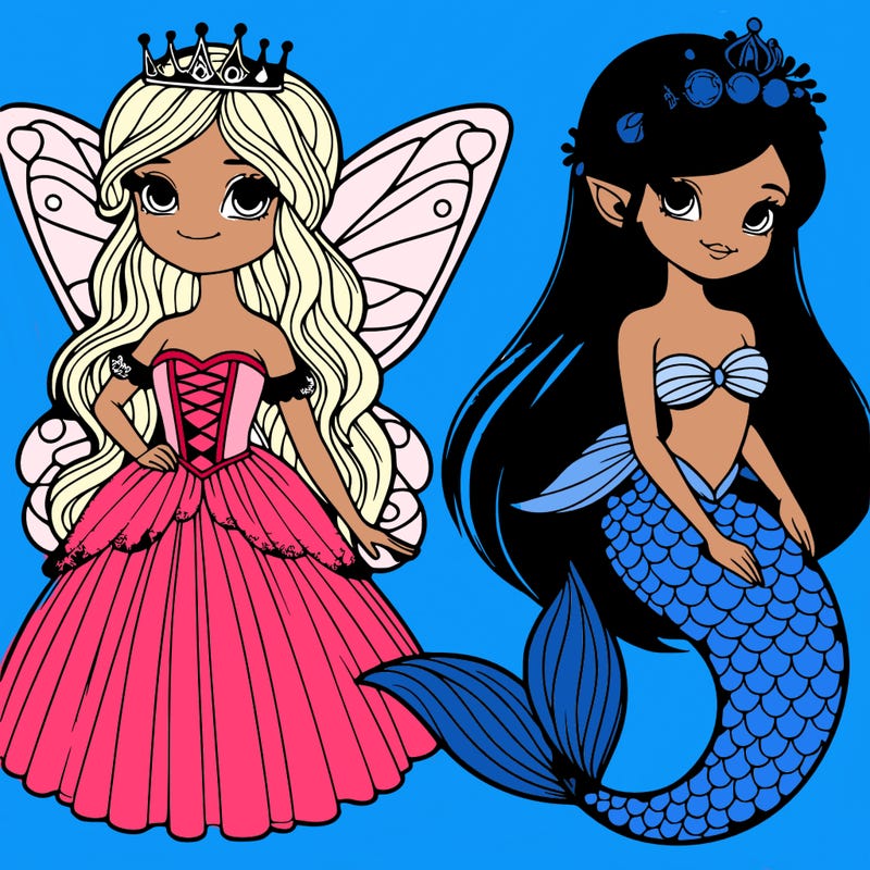 realistic fairy princess with realistic mermaid princess