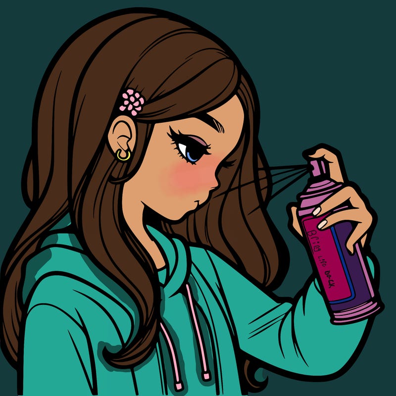 a realistic girl spray painting