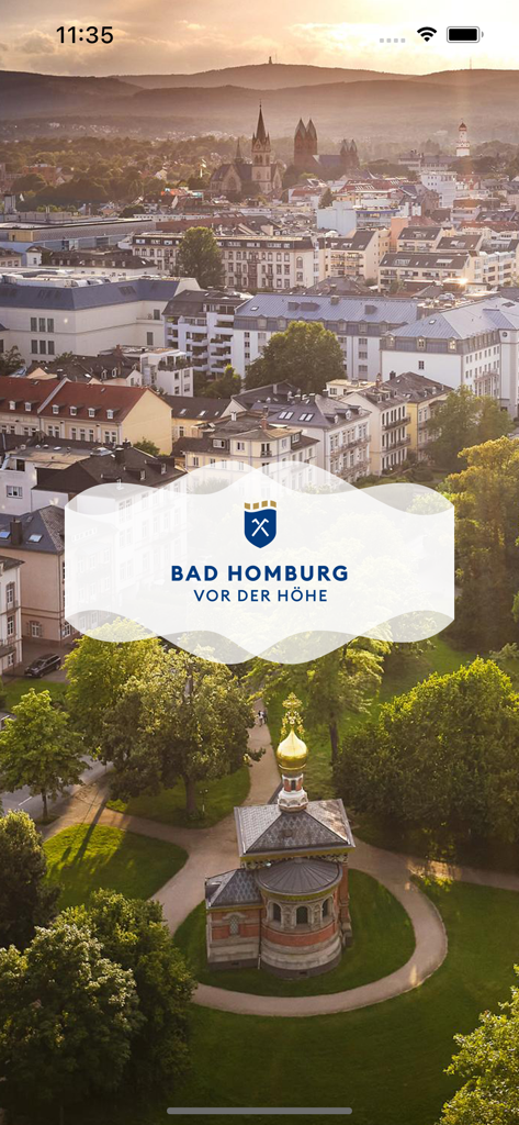 Bad Homburg App - バート・ホンブルク市の空撮写真、公式アプリのロゴと紋章付き