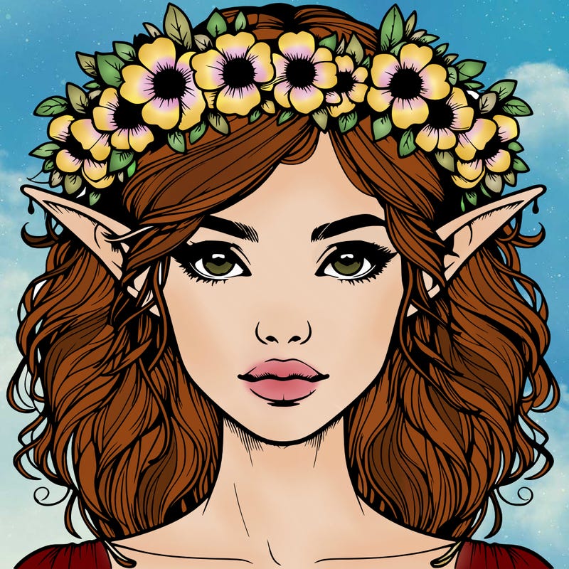 realistic female elf with flower crown