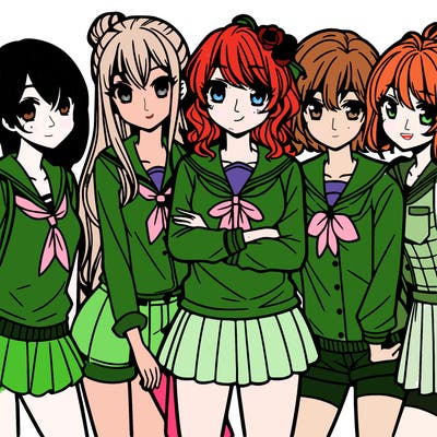 teen manga girls group of 5