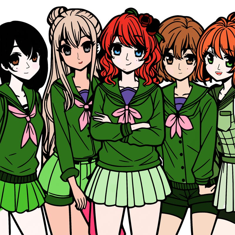 teen manga girls group of 5