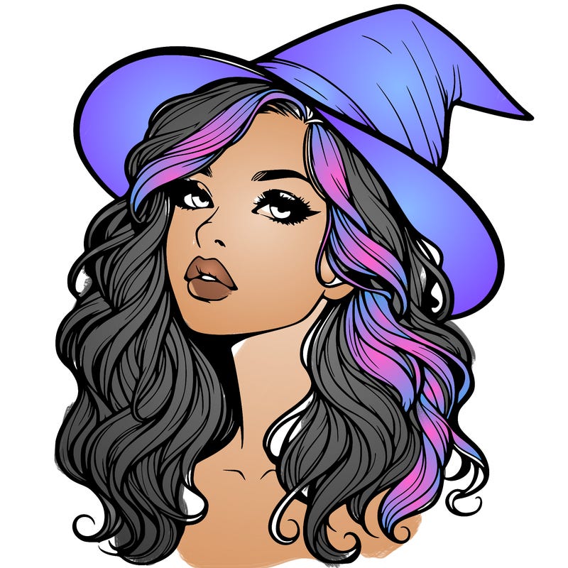 realistic witch girl with wavy hair and lips