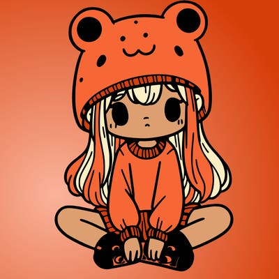 a girl wearing a frog hat and some frog socks