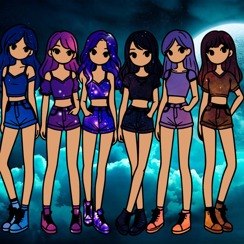 a group of girls wearing crop tops and shorts