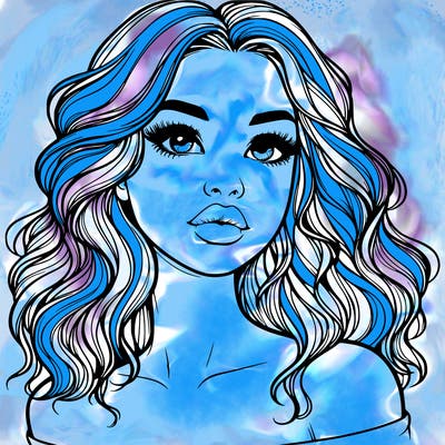 realistic girl with wavy hair and lips