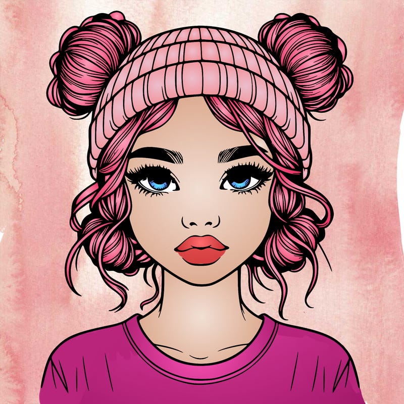 realistic girl with buns in her hair with a beanie on