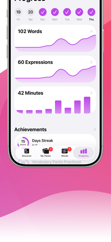 Vista del dashboard dell'app polacca Lengo che mostra statistiche di apprendimento e serie giornaliere