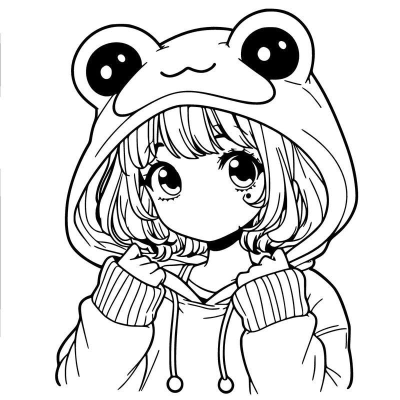 a cute teenage girl wearing a frog hoodie