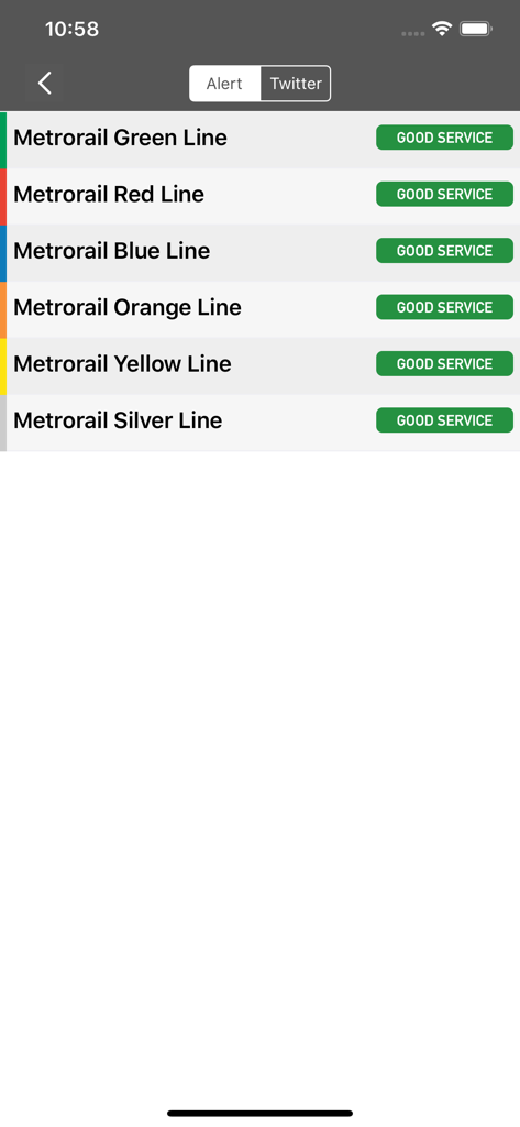 onTime : DC Metro - WMATA - A list of DC Metro lines showing good service status on the onTime app