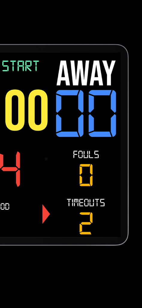 원정팀 점수와 파울을 표시하는 디지털 농구 스코어보드 인터페이스