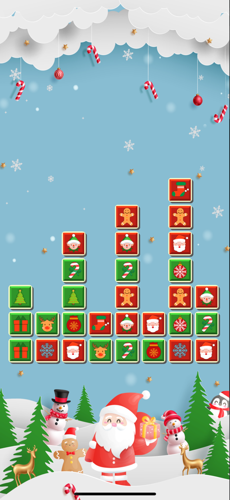 Tiles Match Puzzle for Watch - Interfaz de juego de puzzle de emparejar azulejos con temática navideña con Santa Claus e iconos festivos