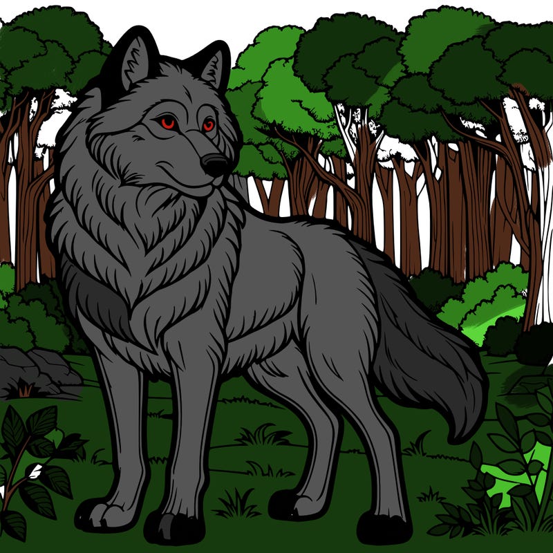 realistic wolf with trees in the background