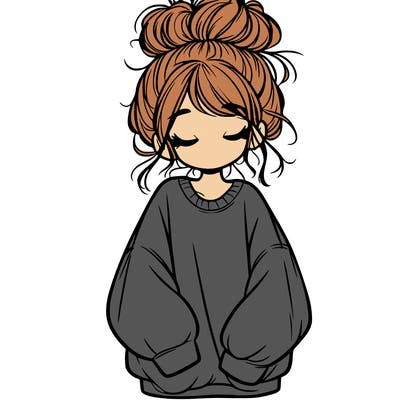 girl with baggy sweatshirt and messy bun