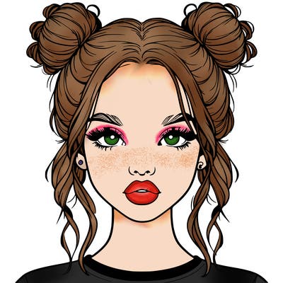 realistic girl with two buns in hair and lips