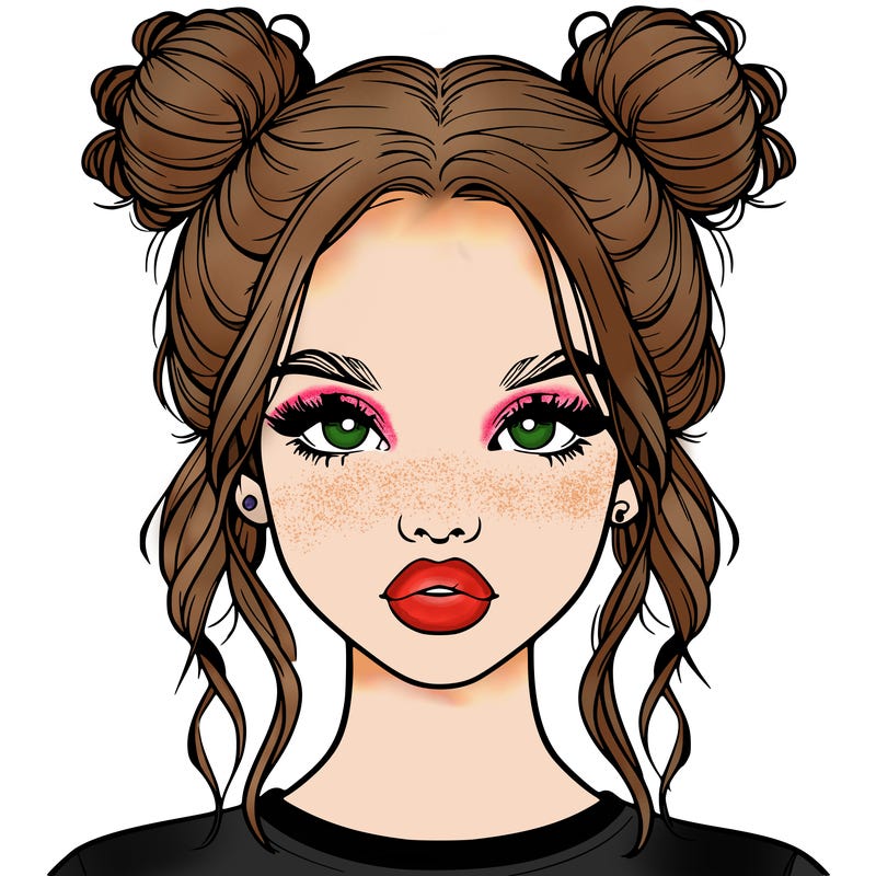realistic girl with two buns in hair and lips