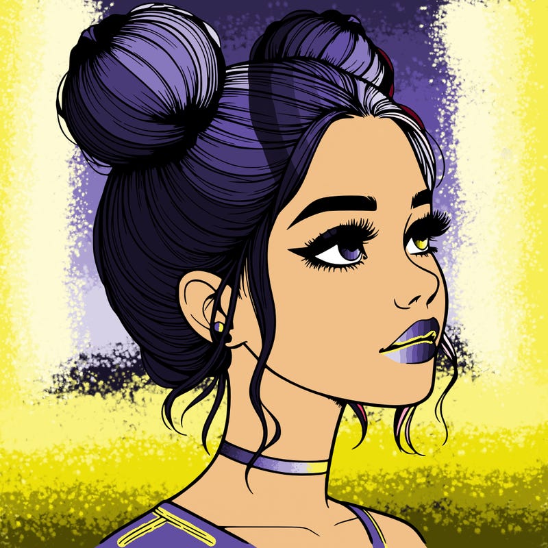 realistic girl with buns on the top of her head