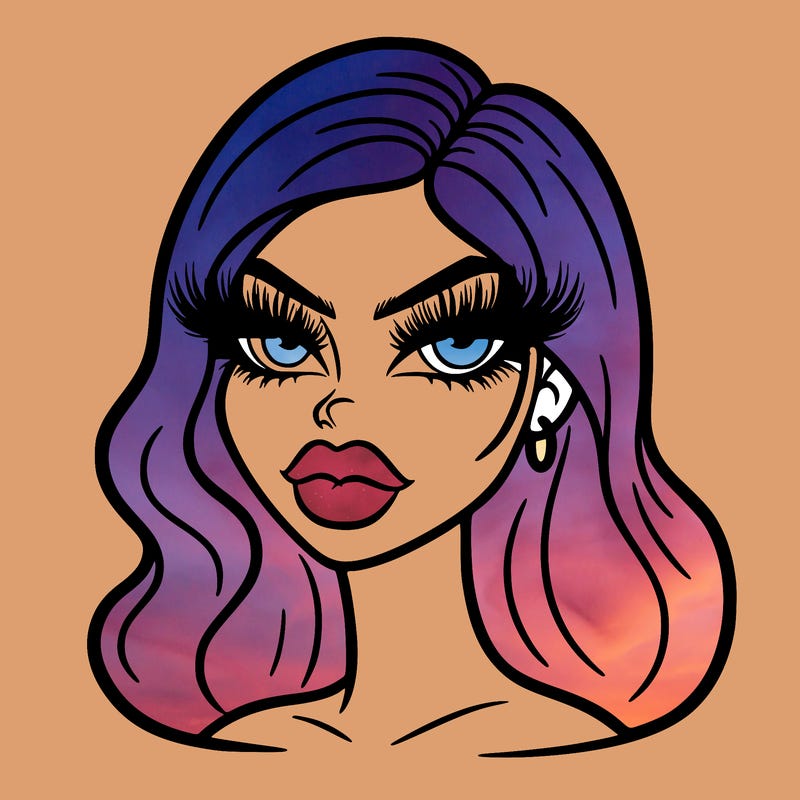 baddie with long lashes and big lips with a sharp jawline