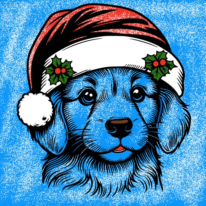 realistic dog wearing a santa hat
