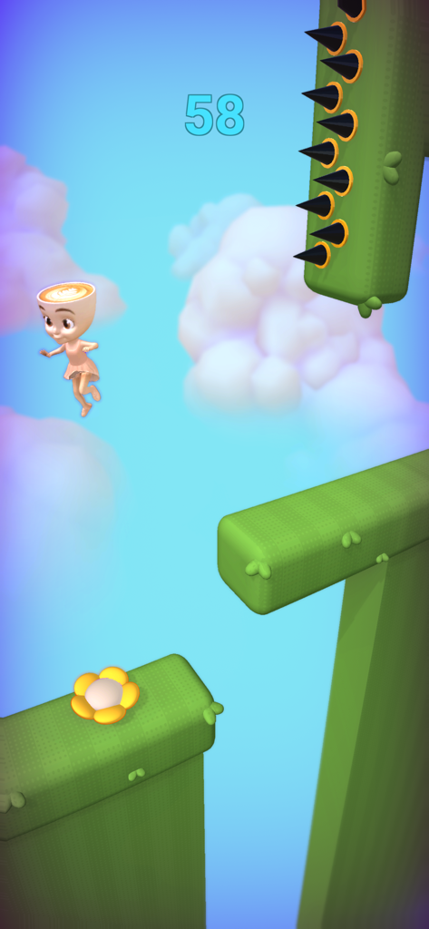 Ballerina Cappuccina - Ballerina Cappuccina jumping between green platforms in a cloudy sky with spiked obstacles