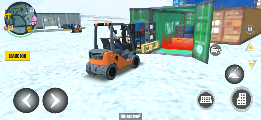 Urban Hustler: Job Simulator - A player operating a forklift to load cargo containers in Urban Hustler Job Simulator
