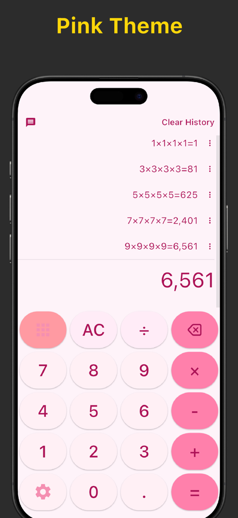Calculator-EasyCalc,Real voice - EasyCalc calculator app interface featuring a pink theme and smart calculation history
