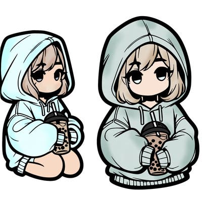 oversized hoodie girl with boba