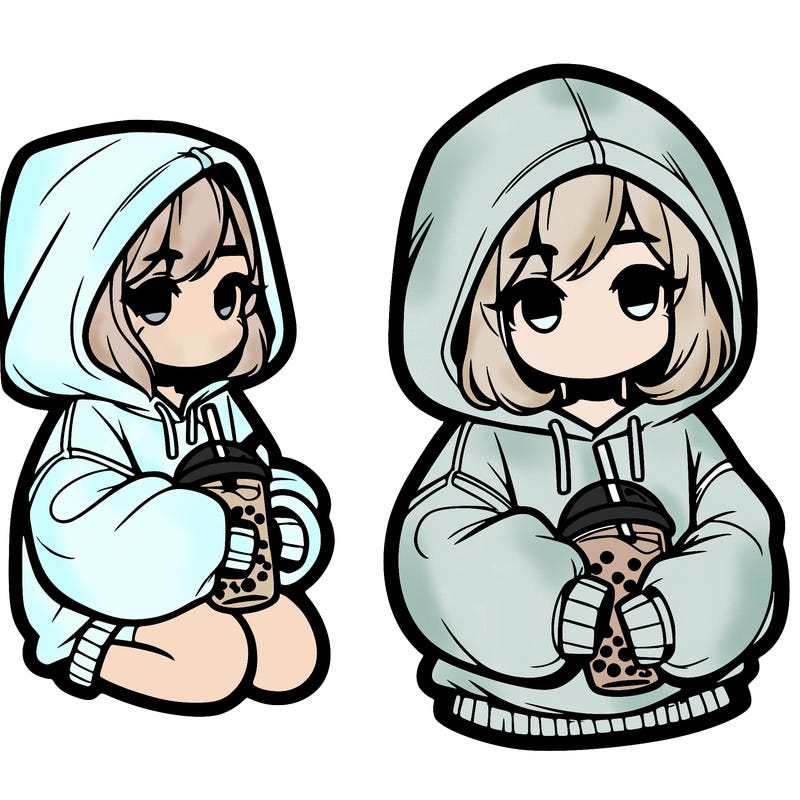 oversized hoodie girl with boba