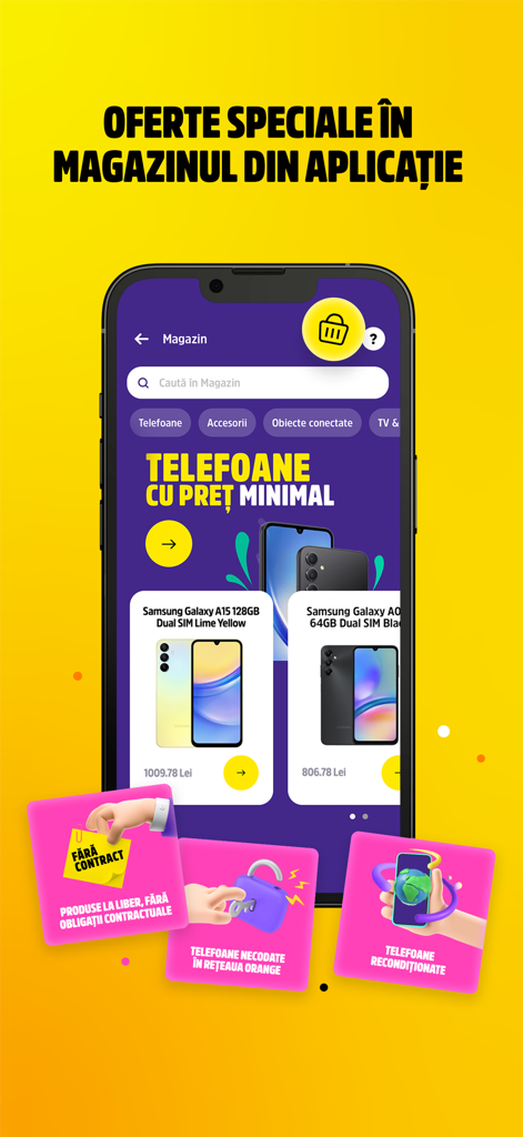 Interfaccia dello store dell'app mobile YOXO che mostra offerte speciali su smartphone senza contratto e ricondizionati