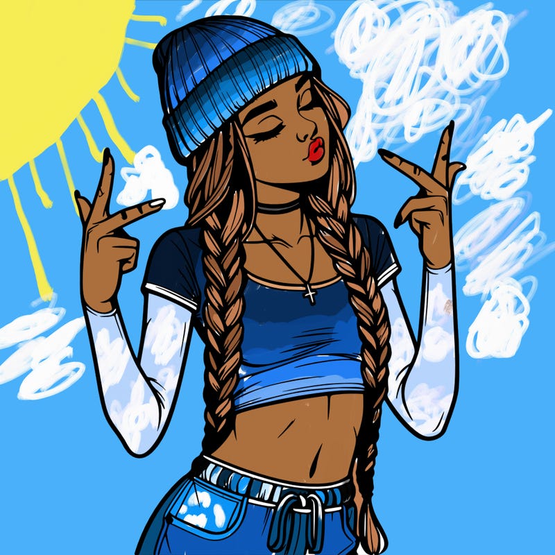 realistic teenage girl with braids and a beanie and crop top doing 🫶🏼