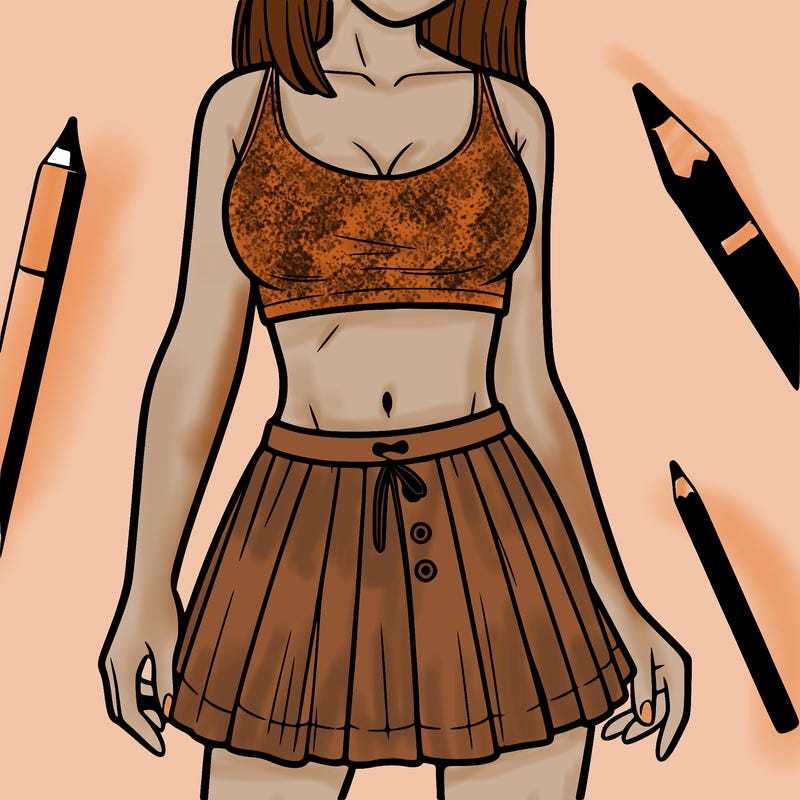 a woman wearing croptop and skirt