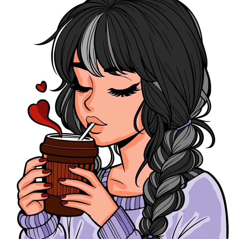 realistic girl drinking coffee