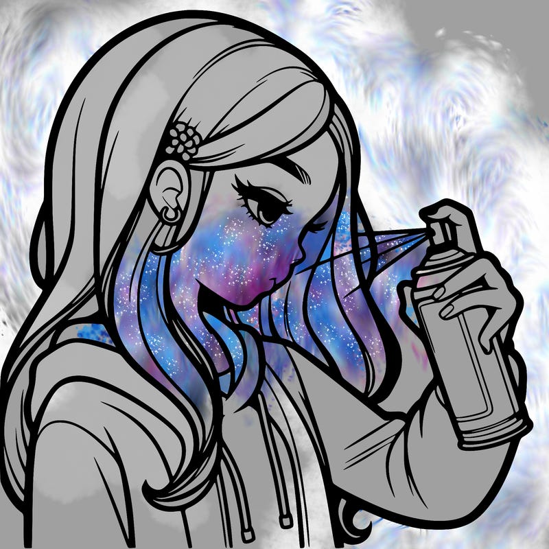 a realistic girl spray painting