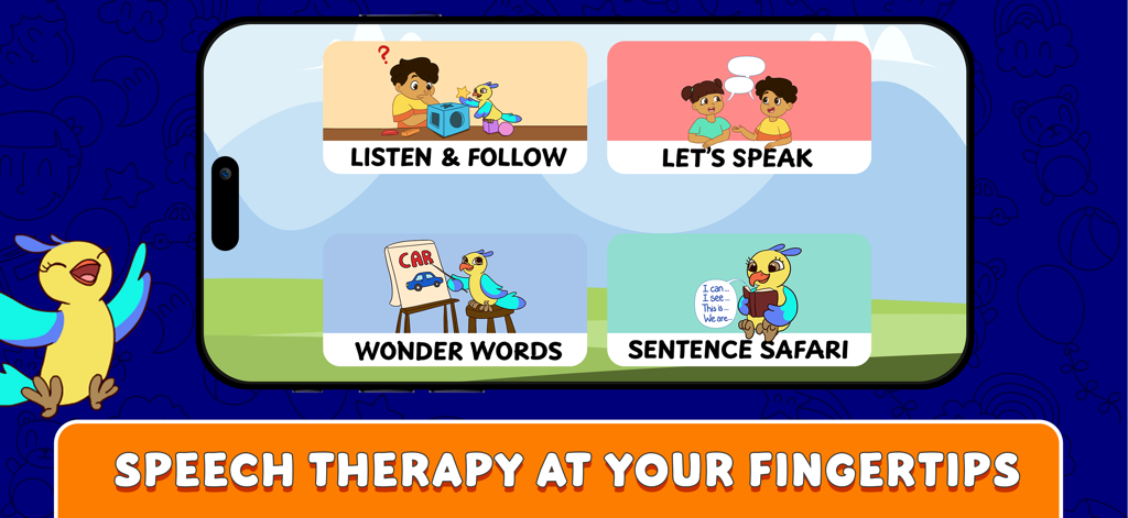 Speakaroo: Speech Therapy - Main screen of the Speakaroo app showing different speech therapy games and activities for children.