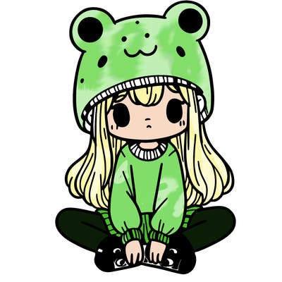 a girl wearing a frog hat and some frog socks