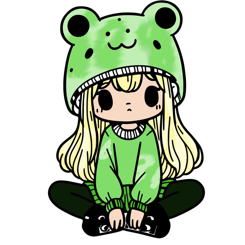 a girl wearing a frog hat and some frog socks