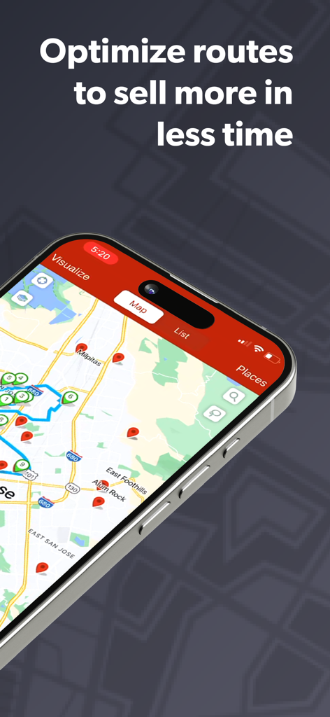Badger Maps: #1 Route Planner - Badger Maps-Oberfläche auf einem iPhone, die eine optimierte Verkaufsroute mit Standortmarkierungen anzeigt.