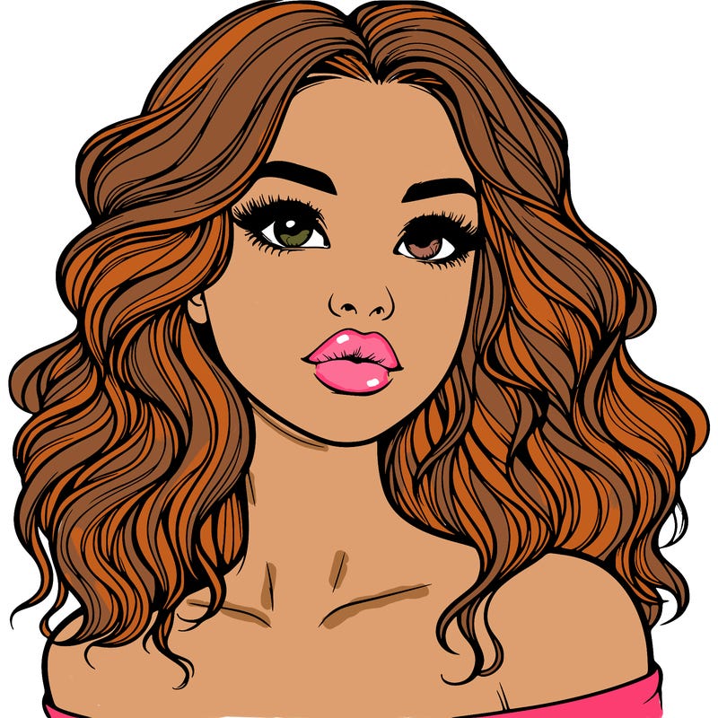 realistic girl with wavy hair and lips