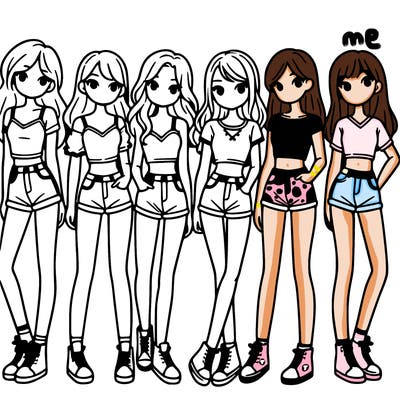 a group of girls wearing crop tops and shorts