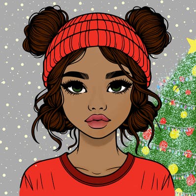 realistic girl with buns in her hair with a beanie on