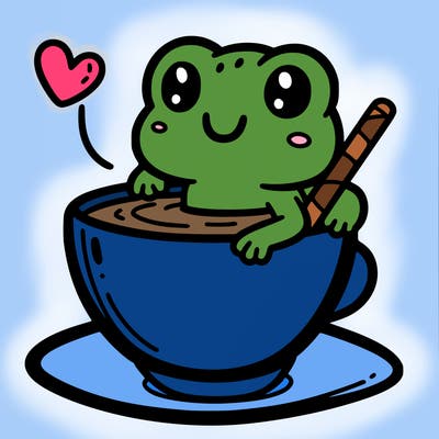 cute frog in a tea cup