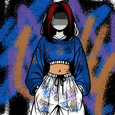 realistic girl faceless with baggy pants and a crop top