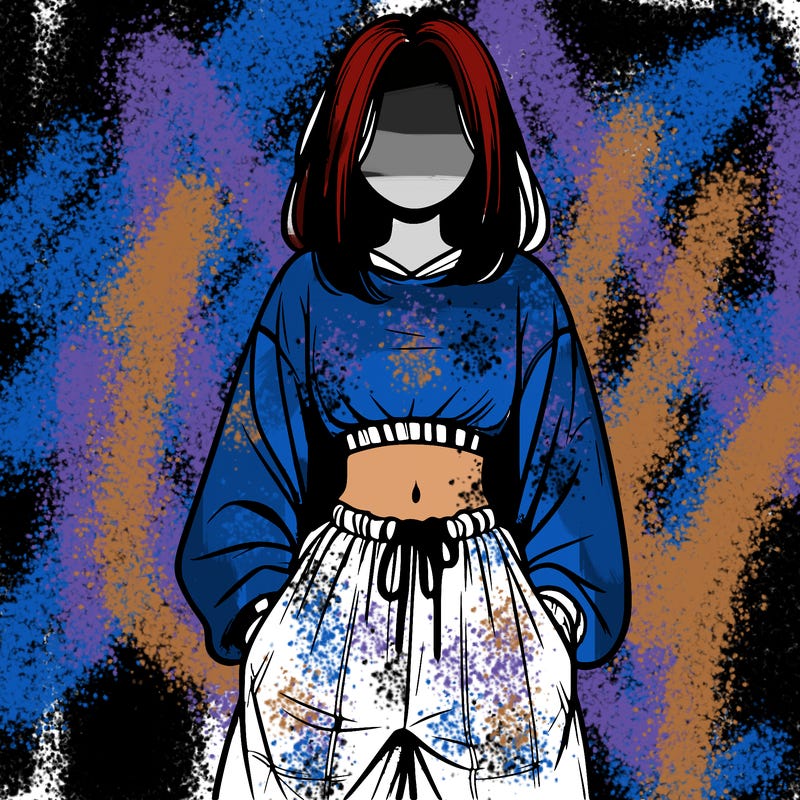 realistic girl faceless with baggy pants and a crop top