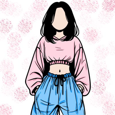 realistic girl faceless with baggy pants and a crop top