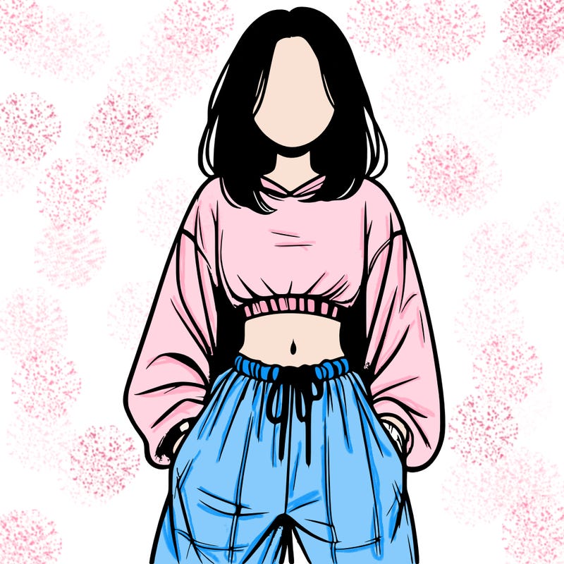 realistic girl faceless with baggy pants and a crop top